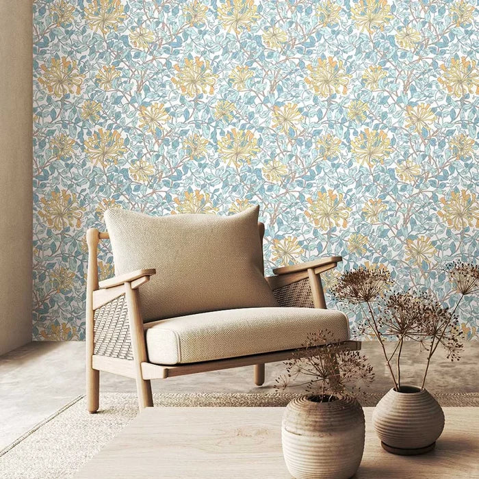 Honeysuckle Leaf Trail Wallpaper - Ohpopsi - Soft Blue