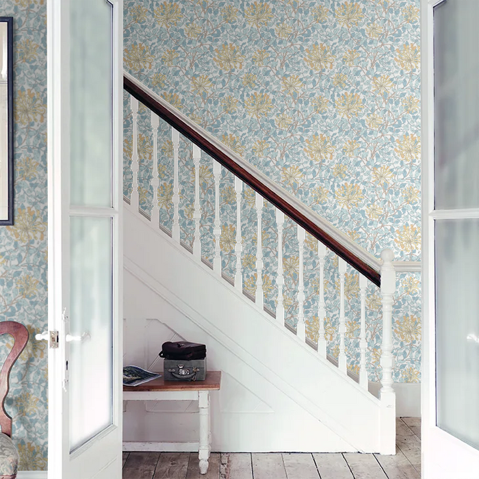 Honeysuckle Leaf Trail Wallpaper - Ohpopsi - Soft Blue