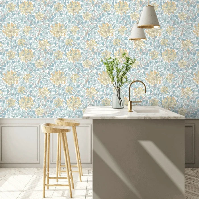 Honeysuckle Leaf Trail Wallpaper - Ohpopsi - Soft Blue