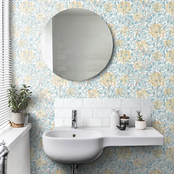 Honeysuckle Leaf Trail Wallpaper - Ohpopsi - Soft Blue