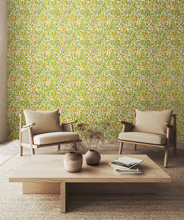 Honeysuckle Leaf Trail Wallpaper - Ohpopsi - Sunshine Yellow