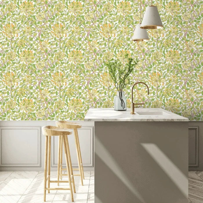 Honeysuckle Leaf Trail Wallpaper - Ohpopsi - Sunshine Yellow