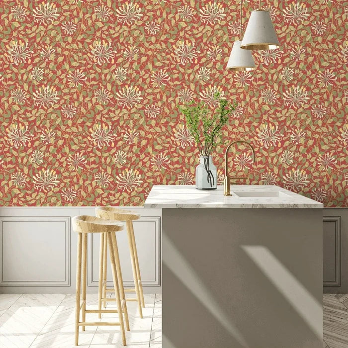 Honeysuckle Leaf Trail Wallpaper - Ohpopsi - Terracotta