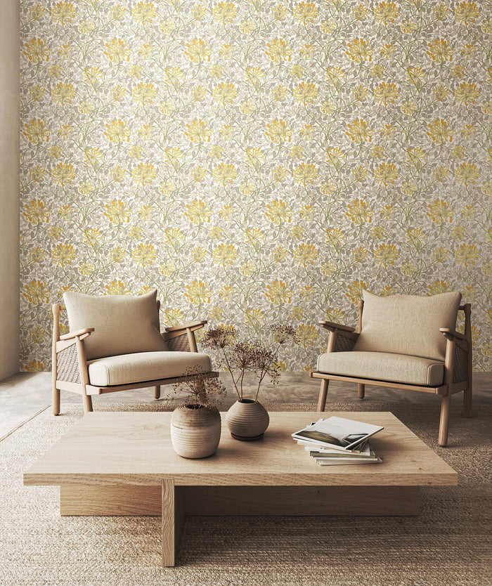 Honeysuckle Leaf Trail Wallpaper - Ohpopsi - Warm Grey