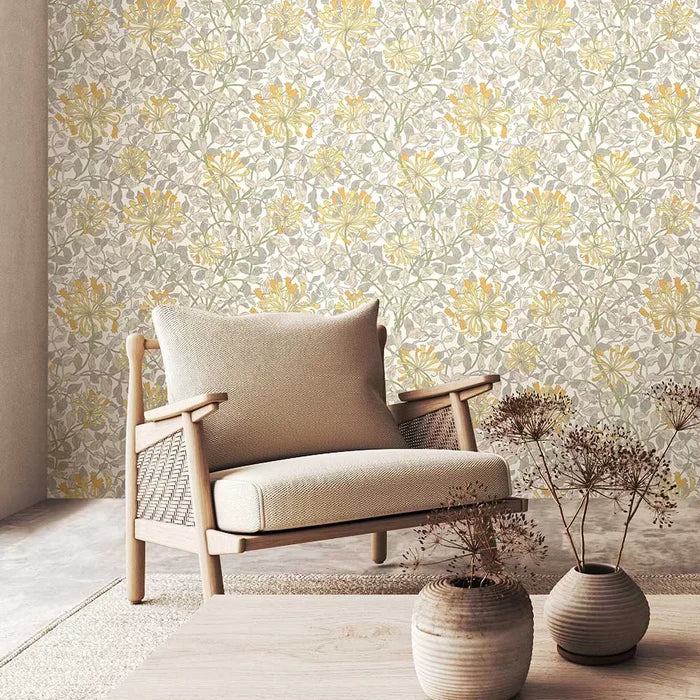 Honeysuckle Leaf Trail Wallpaper - Ohpopsi - Warm Grey
