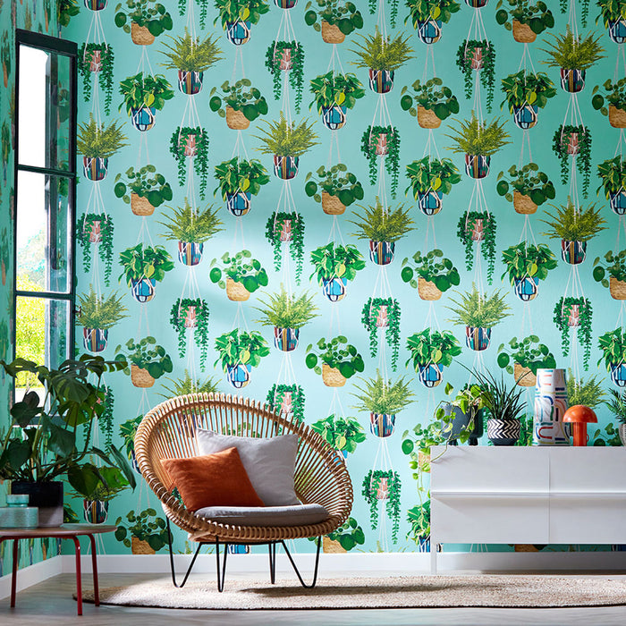 Houseplant Wallpaper - Cerulean Twist