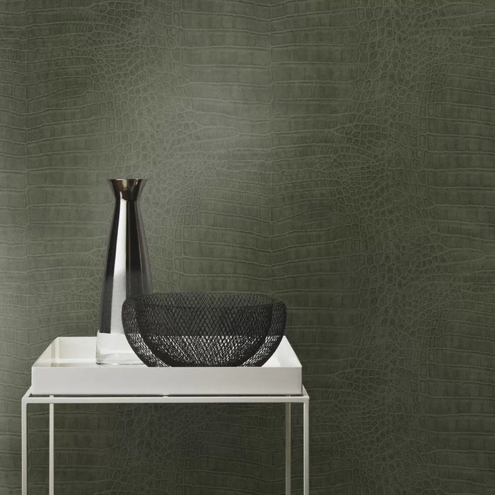 Imitation Crocodile Leather Wallpapers - Pine Green