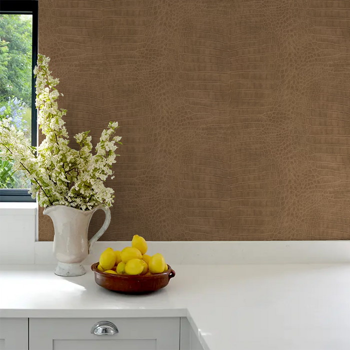 Imitation Crocodile Leather Wallpapers - Warm Brown