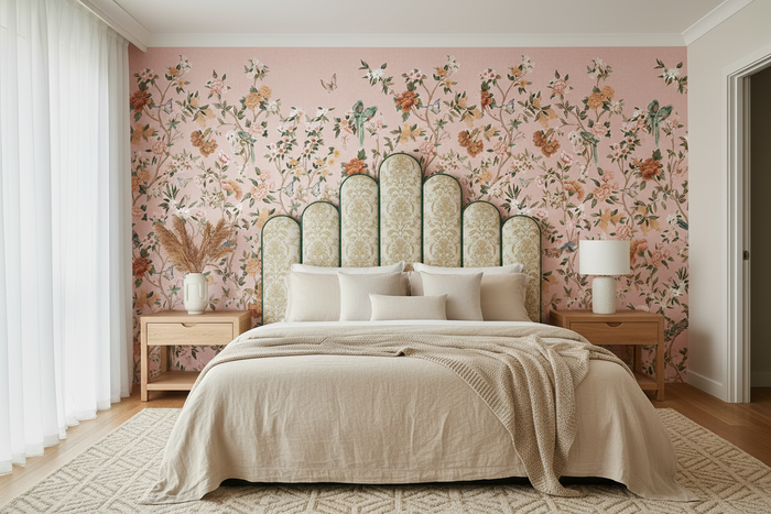Pink Ceiling and Walls Bedroom with Imperial Gardens Mural