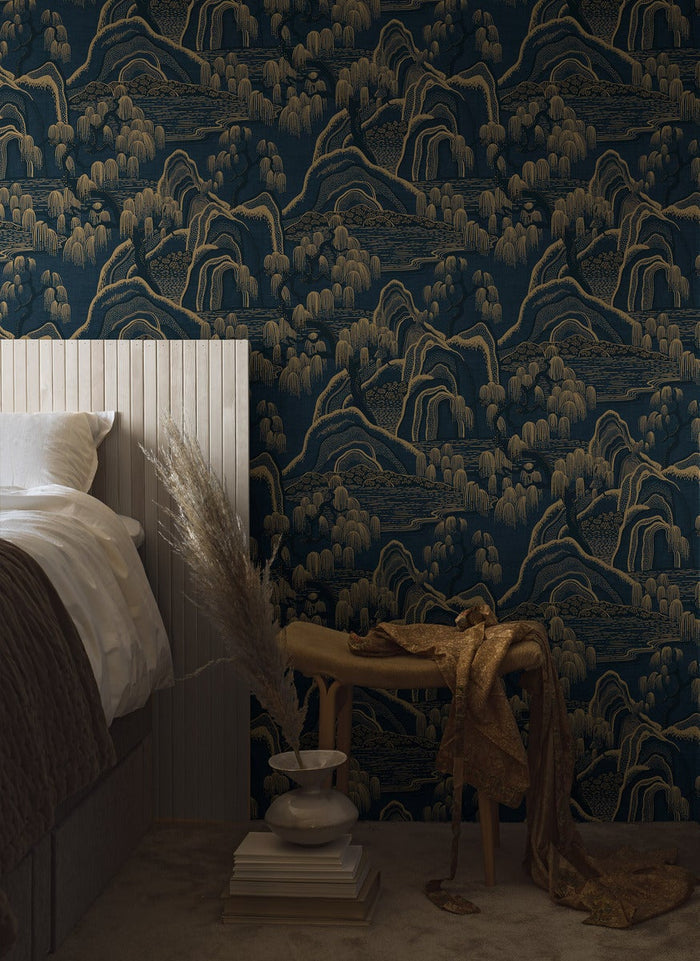 Indigo Garden Wallpaper - Navy/Gold