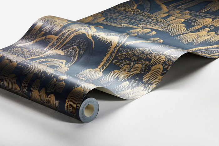 Indigo Garden Wallpaper - Navy/Gold