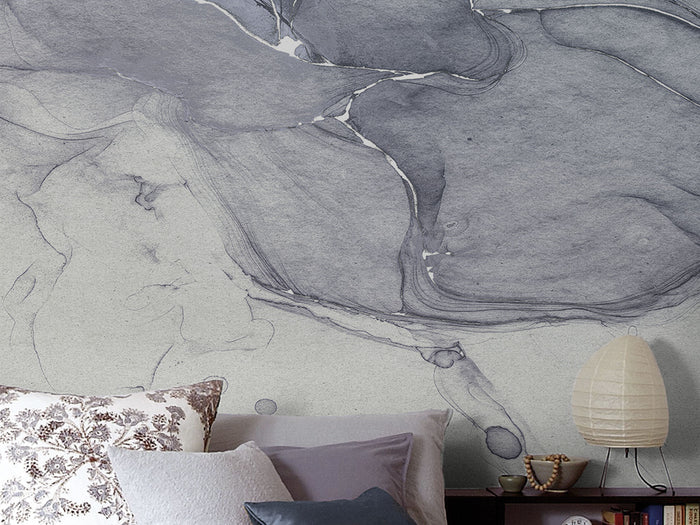 Ink Blue Fluid with Gold - Custom Sized Wallpaper Mural (per m2)