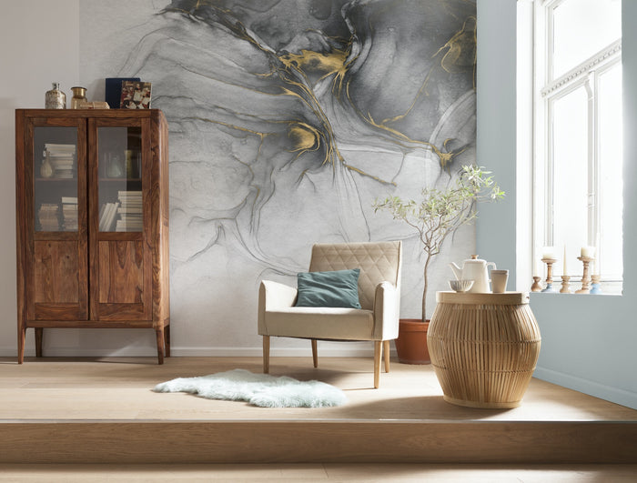Ink Gold Flow - Custom Sized Mural Wallpaper (per m2)