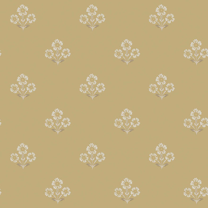 Isadora ochre wallpaper with small daisy sprigs on a warm golden background