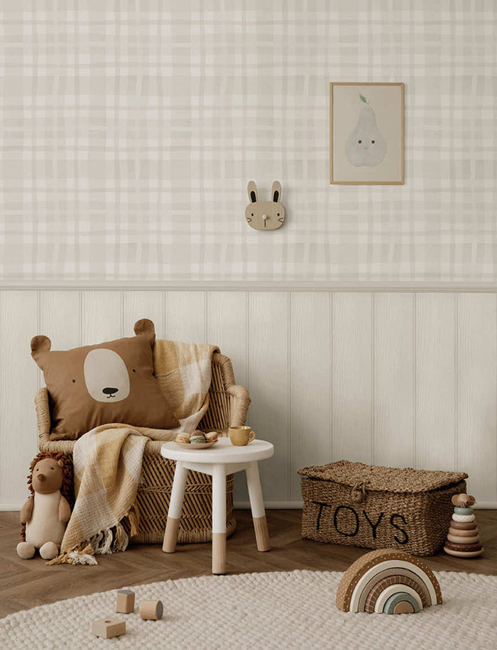 Ivy Plaid Wallpaper - Warm Grey