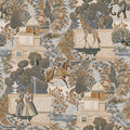 Jal Mahal wallpaper in Navy/Orange, showing elephants, giraffes, a peacock and tiger around an Indian water palace