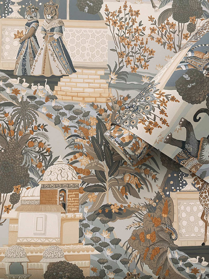 Roll of Jal Mahal wallpaper in Navy/Orange