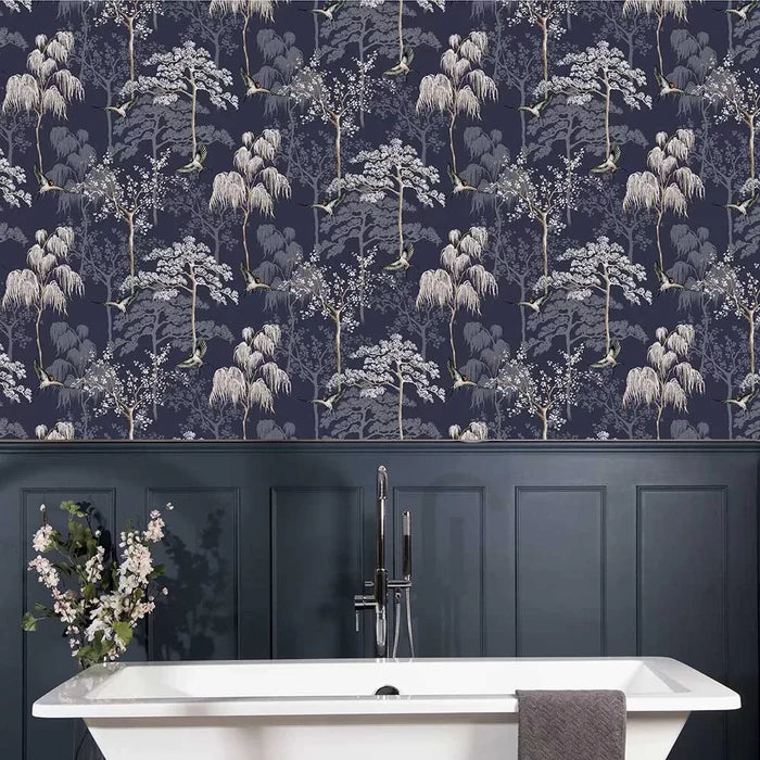Japanese Garden Wallpaper - Navy