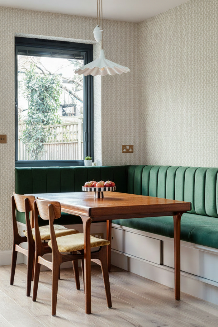 Dining Nook with Japanese Paperweave on All Walls, No Cabinets