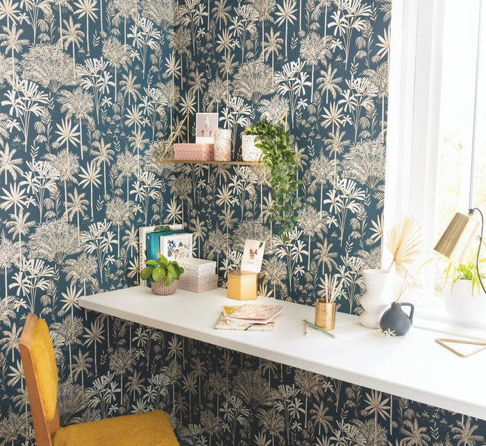Jardin De Marrakech Vinyl Wallpaper - Blue - Last 30 Rolls
