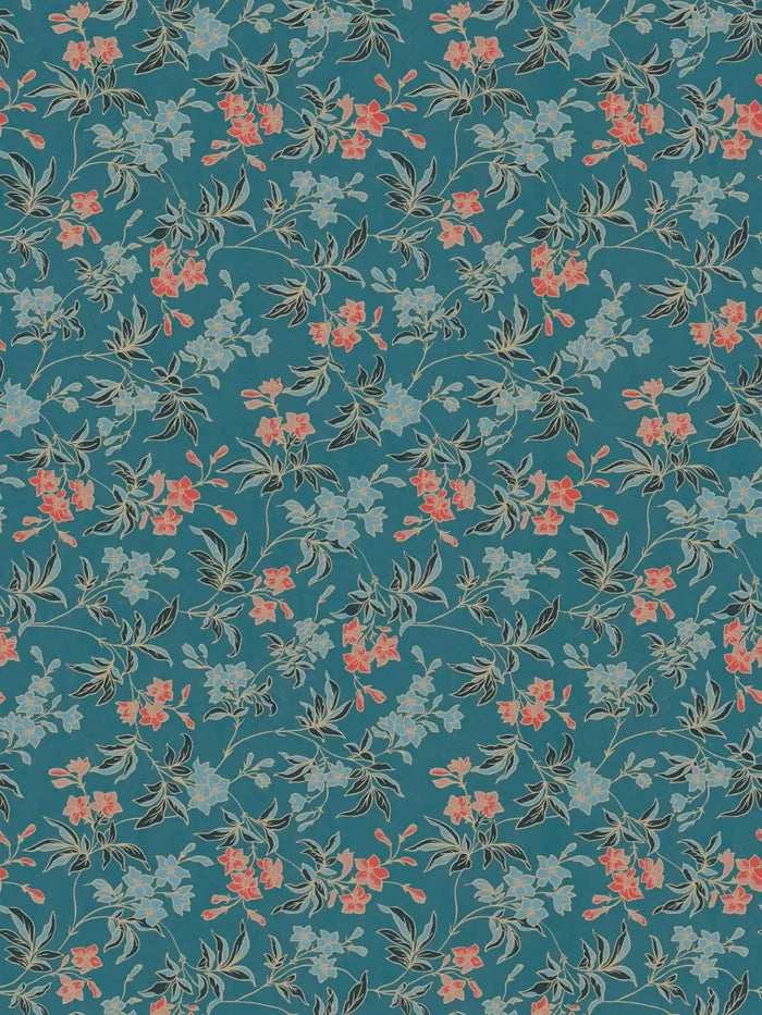 Jasmin - Floral Wallpaper - Blue Green