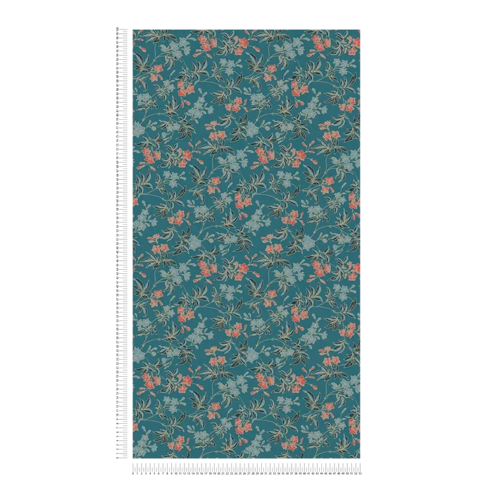 Jasmin - Floral Wallpaper - Blue Green