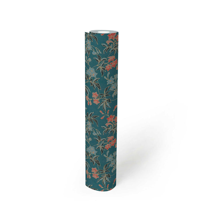 Jasmin - Floral Wallpaper - Blue Green