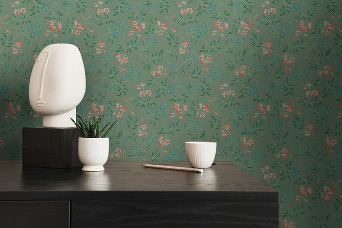 Jasmin - Floral Wallpaper - Green