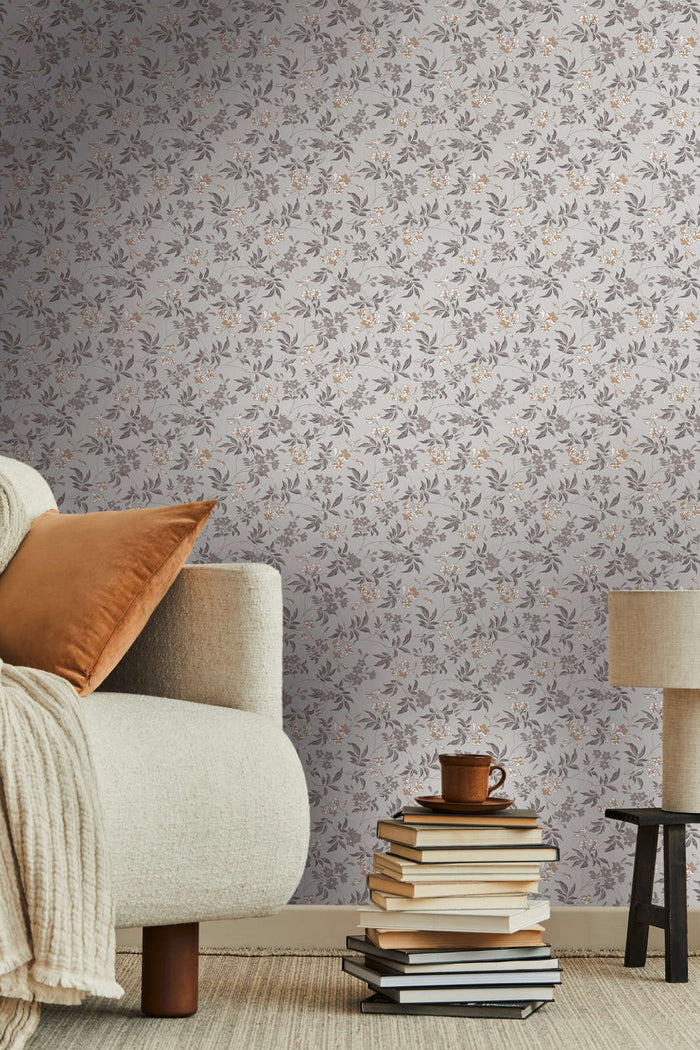 Jasmin - Floral Wallpaper - Grey