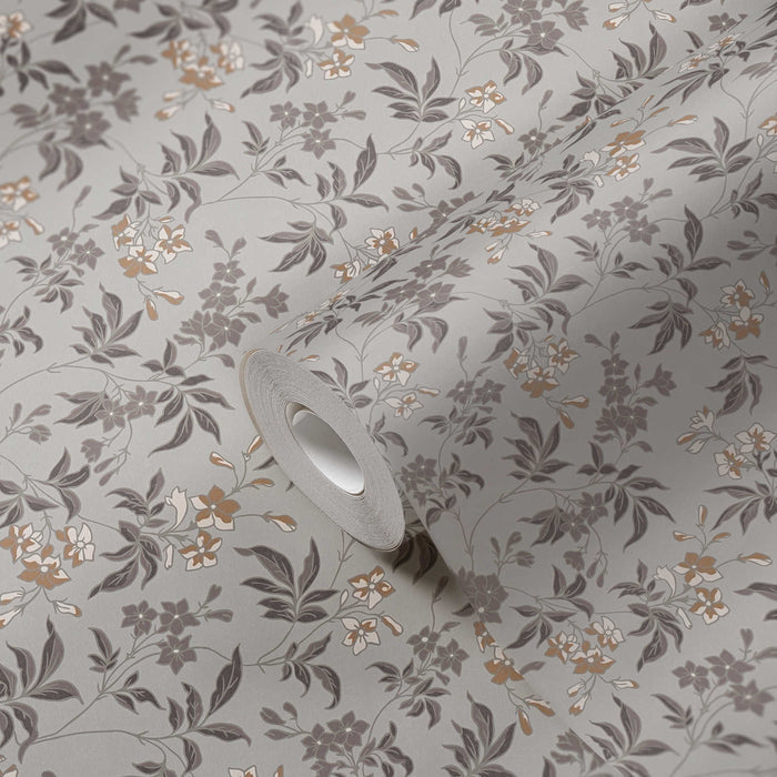 Jasmin - Floral Wallpaper - Grey