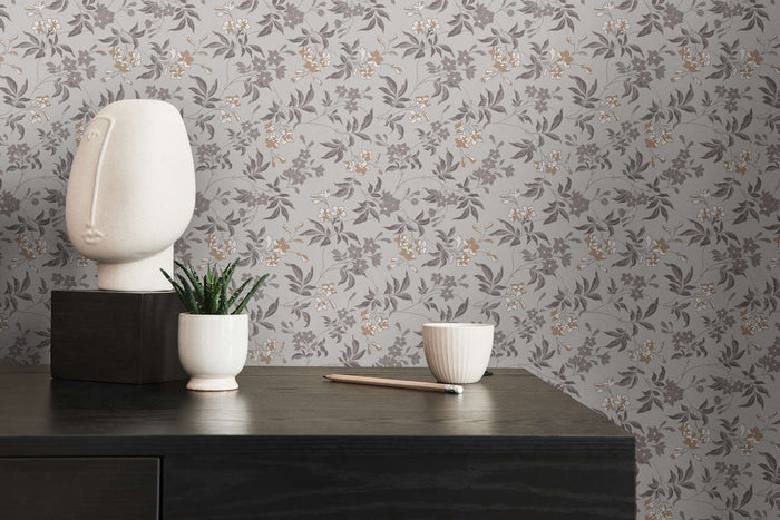 Jasmin - Floral Wallpaper - Grey