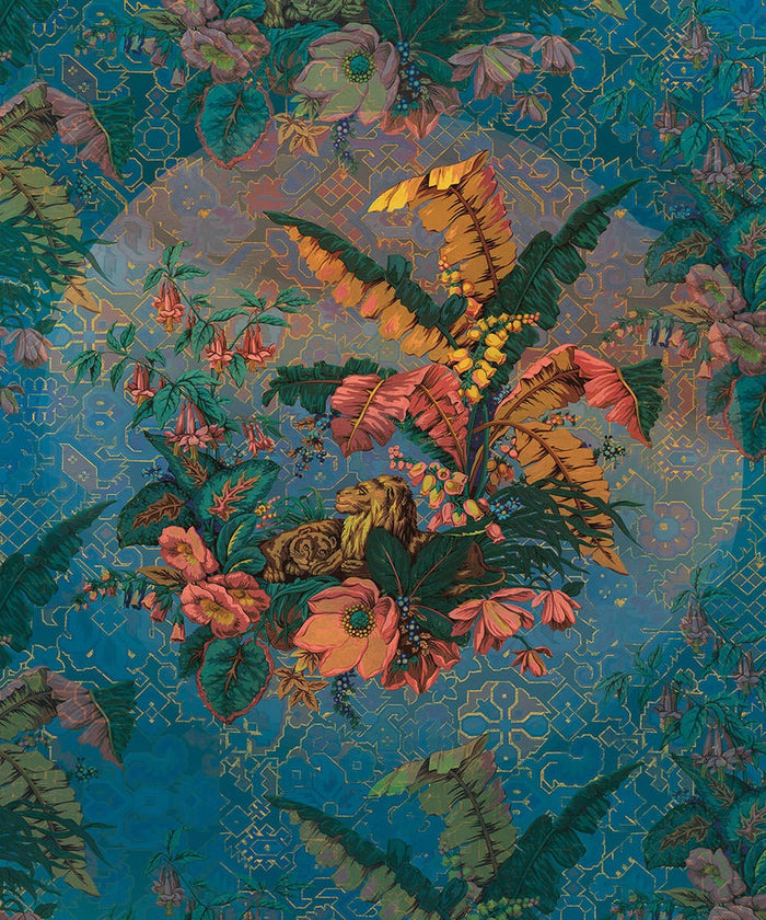 Jungle Majesty - Blue - Custom Sized Wallpaper Mural (per m2)