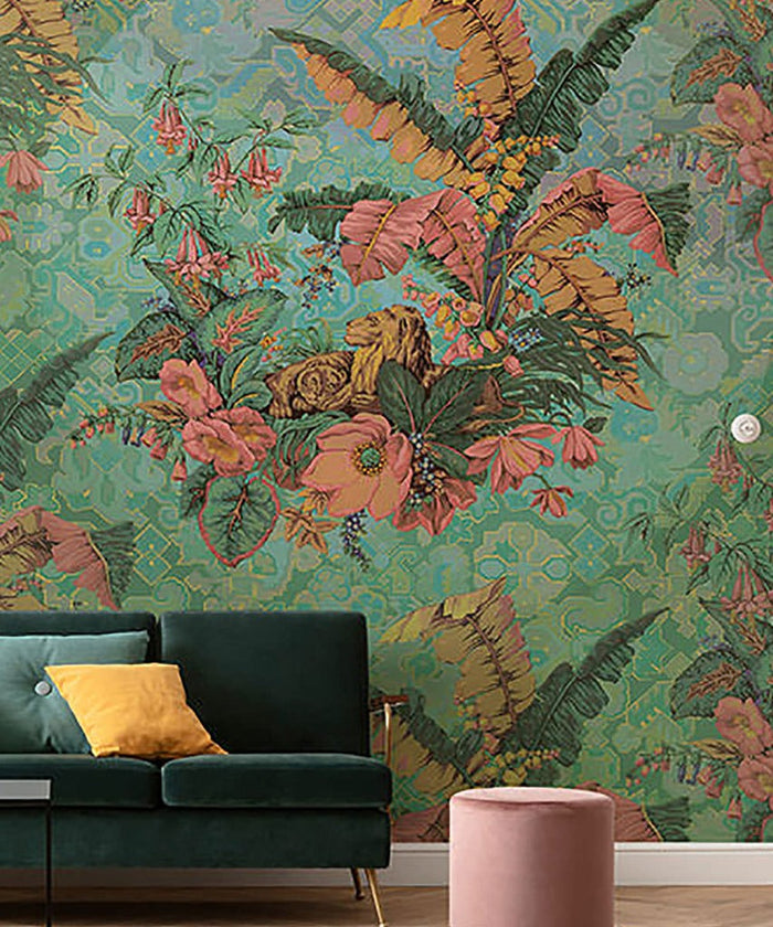 Jungle Majesty - Green - Custom Sized Wallpaper Mural (per m2)