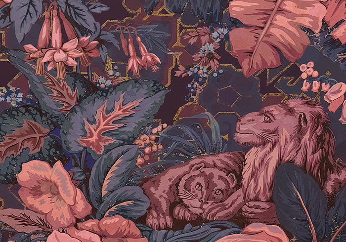 Jungle Majesty - Purple - Custom Sized Wallpaper Mural (per m2)