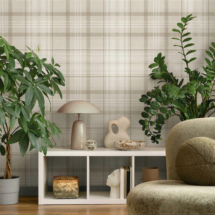 Kirkham – Check Plaid Wallpaper – Neutral