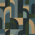 Labyrinth Doors Wallpaper - Blue Khaki Gold