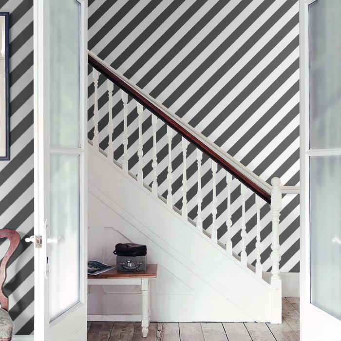 Large Diagonal Stripes Wallpaper - Black and White