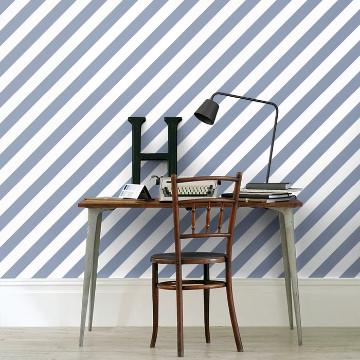 Large Diagonal Stripes Wallpaper - Blue