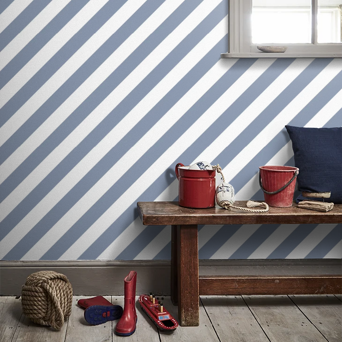 Large Diagonal Stripes Wallpaper - Blue