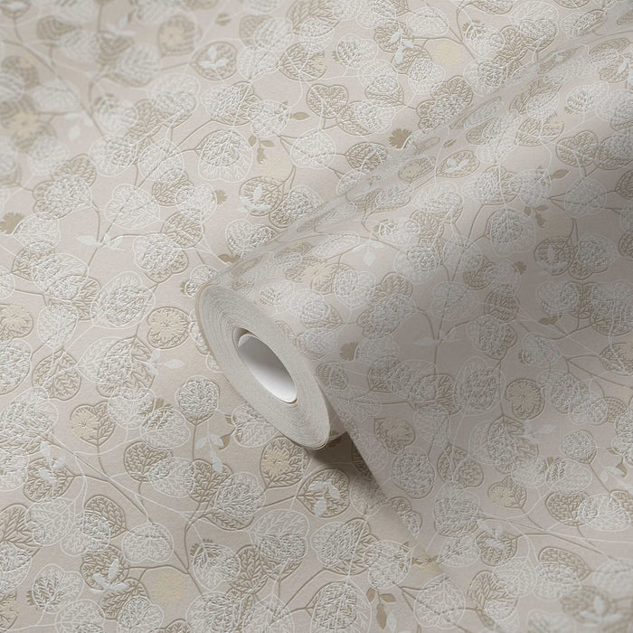 Leafy Heart - Wallpaper - Beige