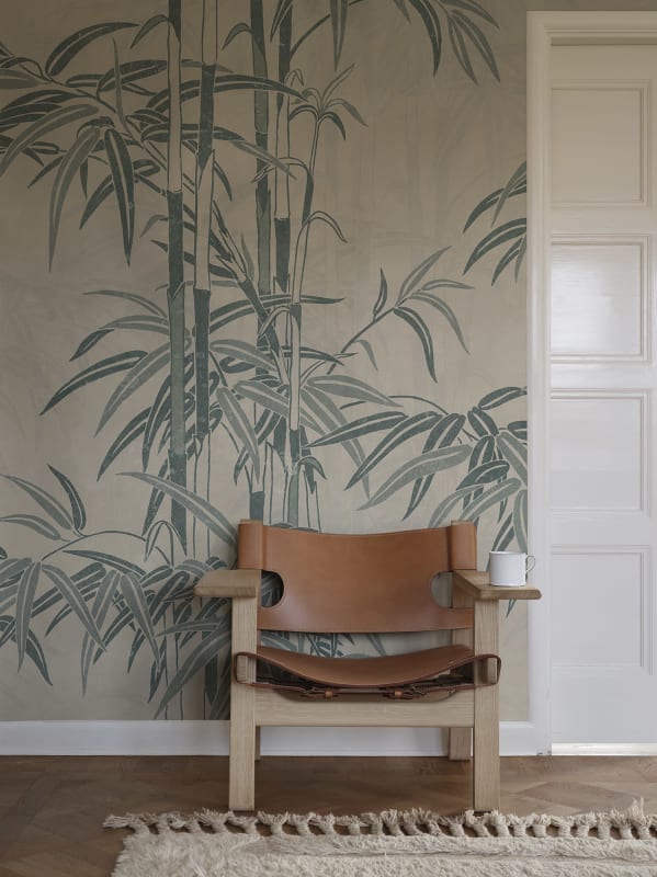 Leon Bamboo - Blue - Custom Sized Wallpaper Mural (per m2)