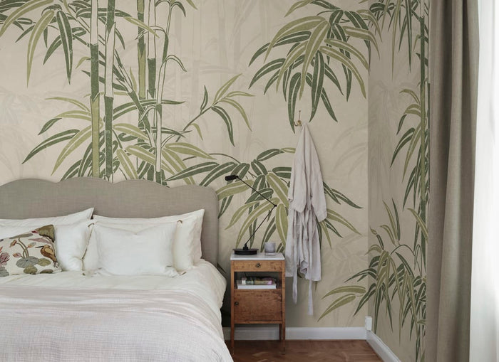 Leon Bamboo - Green - Custom Sized Wallpaper Mural (per m2)