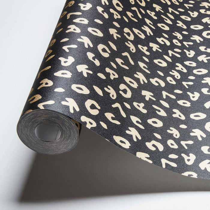 Leopard Alphabet Heavy Weight Wallpaper - Black - Discontinuing