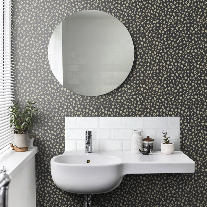 Leopard Alphabet Heavy Weight Wallpaper - Black - Discontinuing