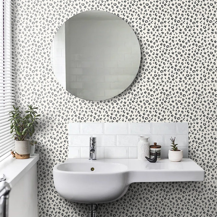 Leopard Alphabet Wallpaper - Black White - Discontinuing