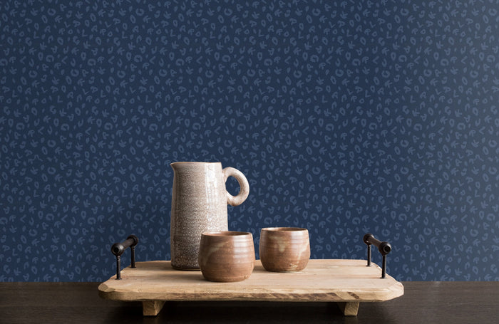 Leopard Alphabet Wallpaper - Blue - Discontinuing