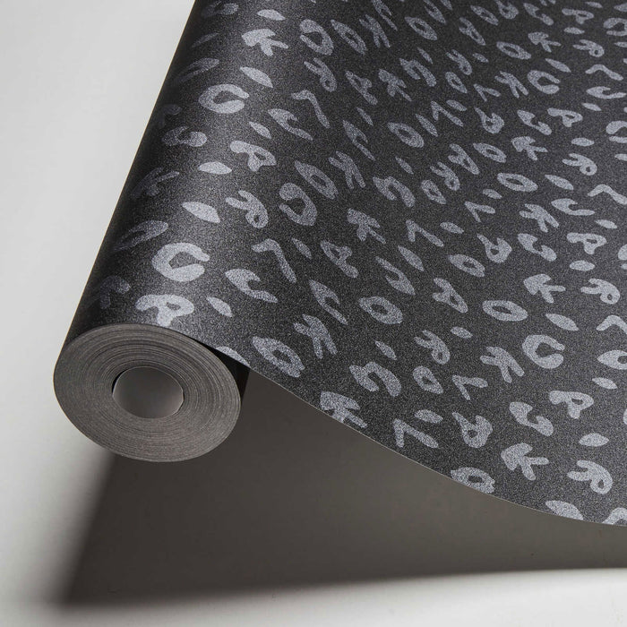 Leopard Alphabet Wallpaper - Charcoal - Discontinuing
