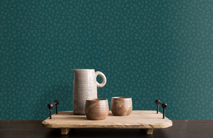 Leopard Alphabet Wallpaper - Teal - Discontinuing