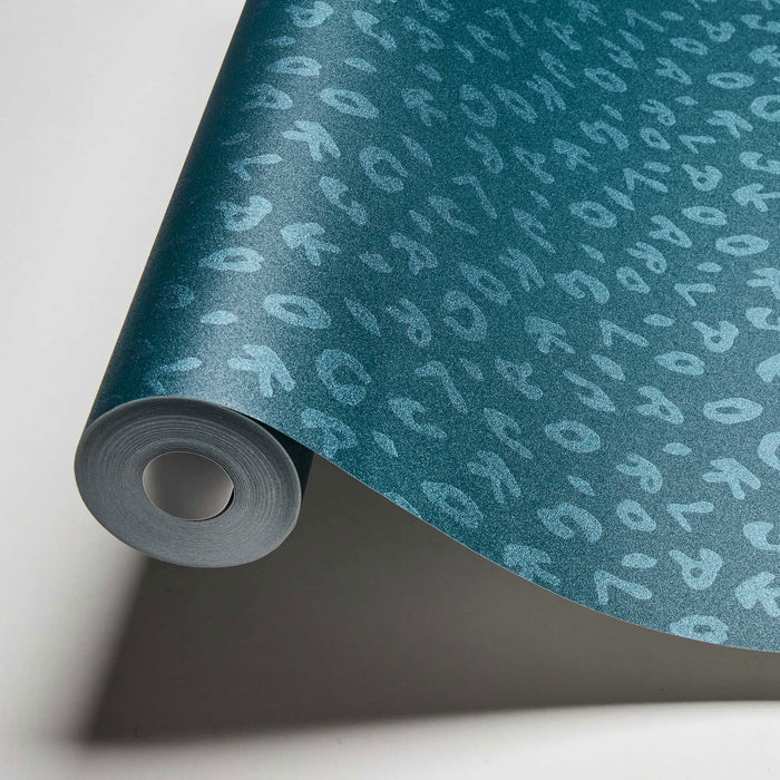 Leopard Alphabet Wallpaper - Teal - Discontinuing