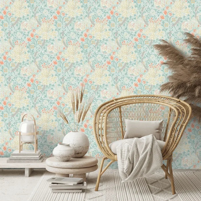 Lily Ogee Wallpaper - Ohpopsi - Duck Egg Blue
